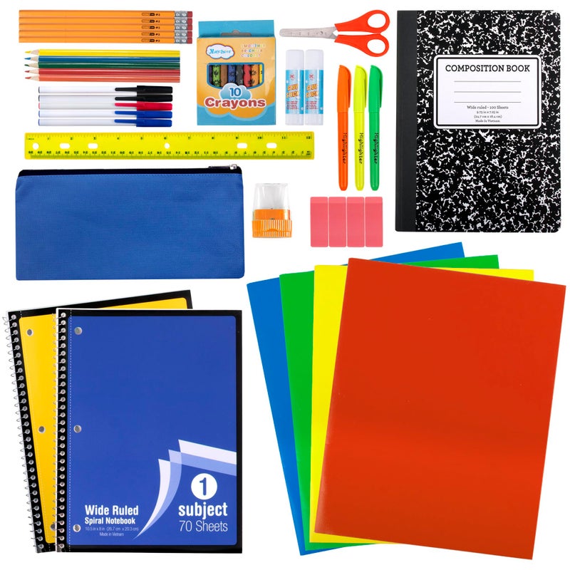 Trailmaker Trail maker 45 Piece School Supply Kit Grades K-12 - School Essentials Includes Folders Notebooks Pencils Pens and Much More! - Image 1